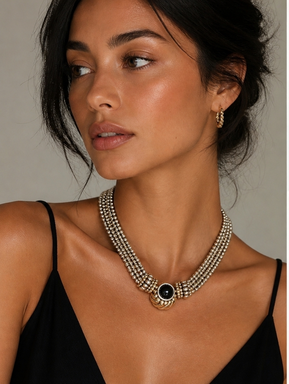 SJC Sundance 1990s Ball Chain Two-tone Pendant Torsade Choker Colonial Necklace